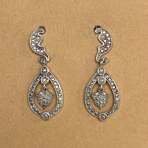 Sterling Silver 925 DBJ Dee Berkley Jewelry Single Diamond Dangle Earrings - Picture 16 of 16